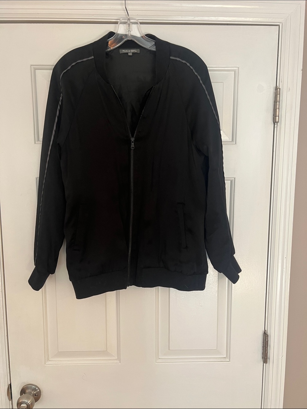 Michael Stars Black Bomber Jacket with Gray Stripe